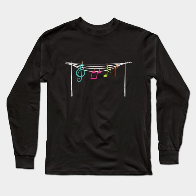 Music Notes in the Clothesline Long Sleeve T-Shirt by Printadorable